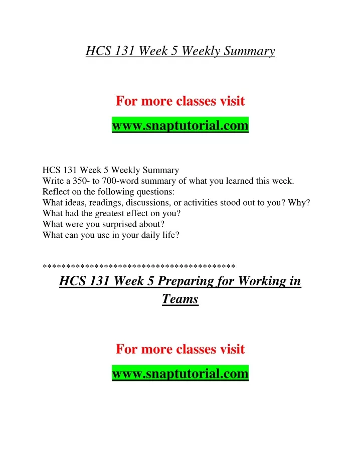 hcs 131 week 5 weekly summary