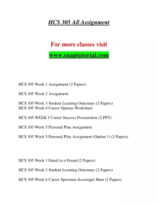 HCS 305  Greate Future / snaptutorial.com