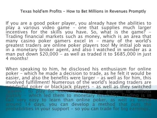 Texas hold'em Profits - How to Bet Millions