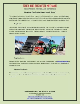how one can start a diesel repair shop