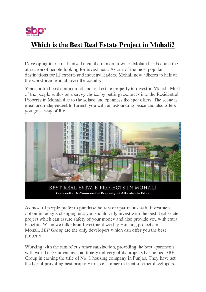 which is the best real estate project in mohali