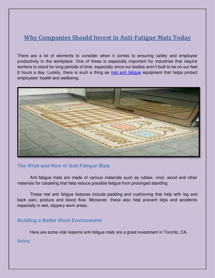why companies should invest in anti fatigue mats