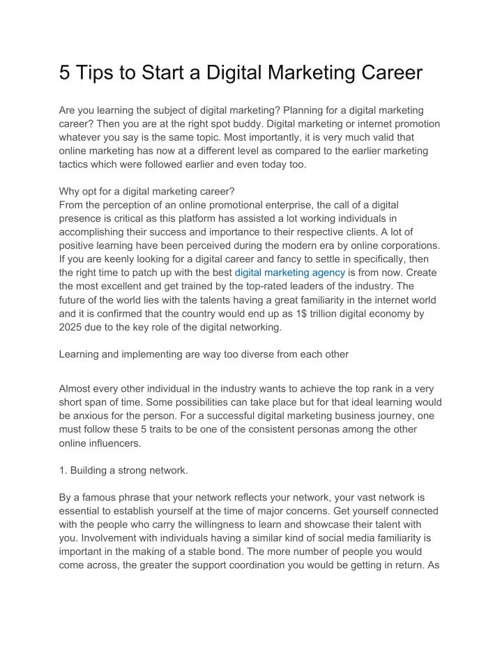 5 tips to start a digital marketing career