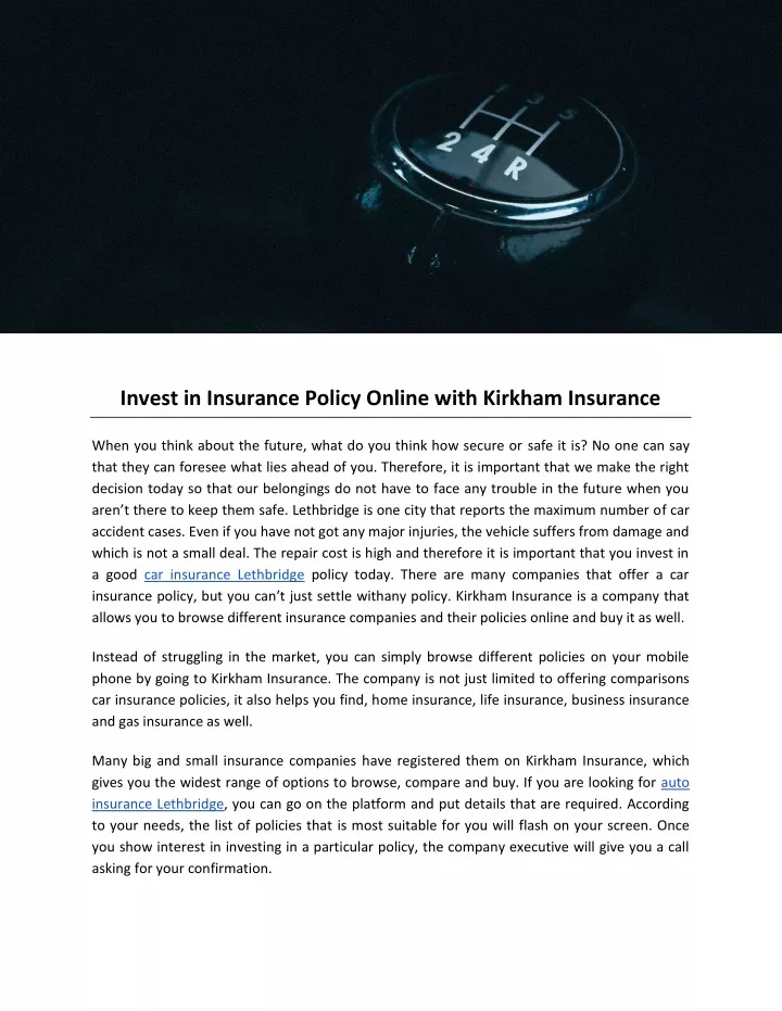 invest in insurance policy online with kirkham