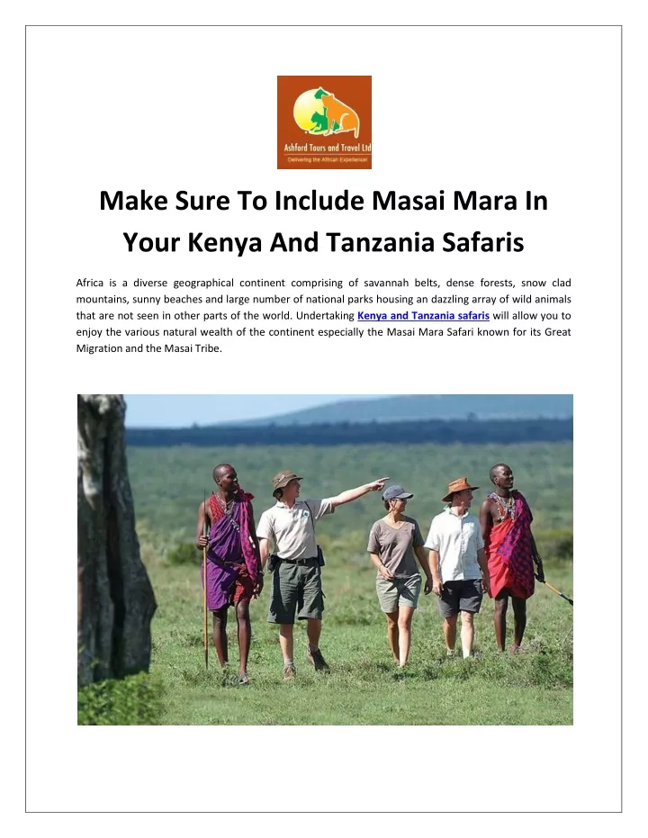 make sure to include masai mara in your kenya