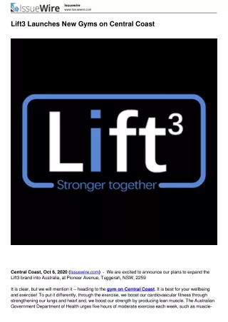 Lift3 Launches New Gyms on Central Coast