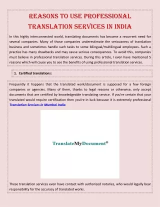 Reasons To Use Professional Translation Services In India