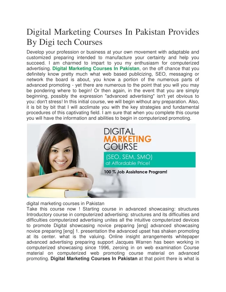 digital marketing courses in pakistan provides