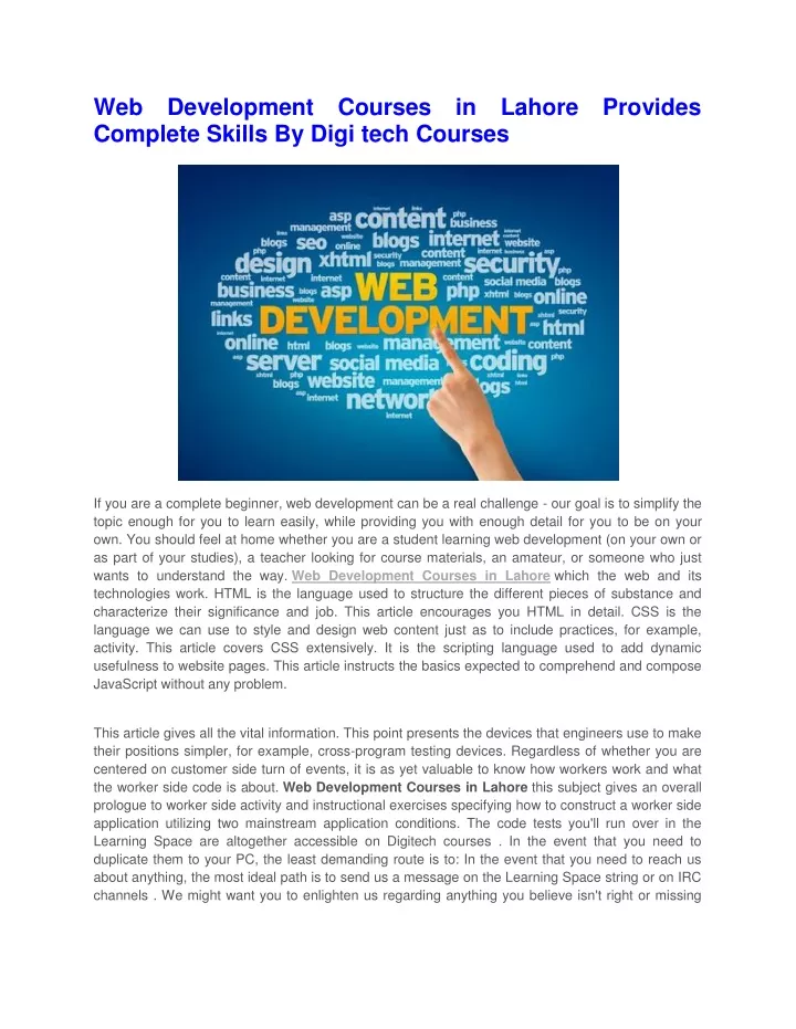 web development courses in lahore provides