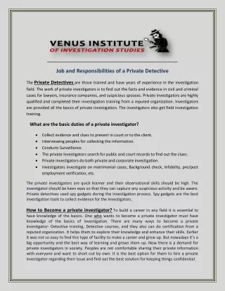 job and responsibilities of a private detective