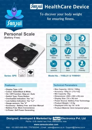 Sansui Electronics Battery-free Digital Bathroom Body Weighing Scale-white