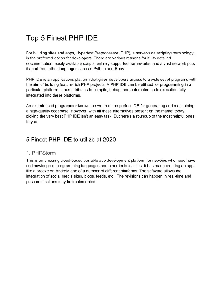 top 5 finest php ide