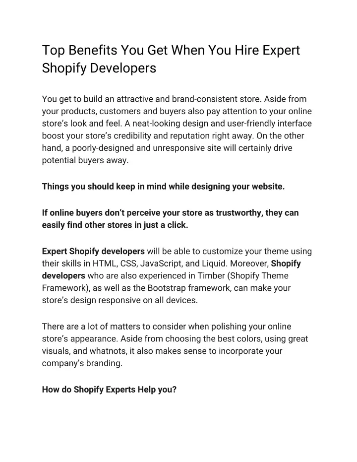 top benefits you get when you hire expert shopify