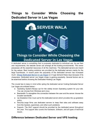 Things to Consider While Choosing the Dedicated Server in Las Vegas