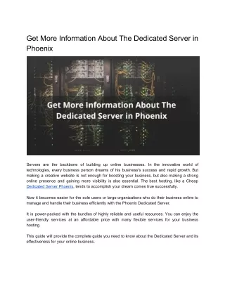 Get More Information About The Dedicated Server in Phoenix