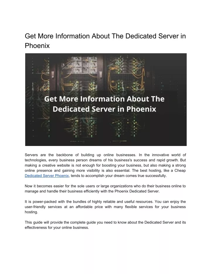 get more information about the dedicated server