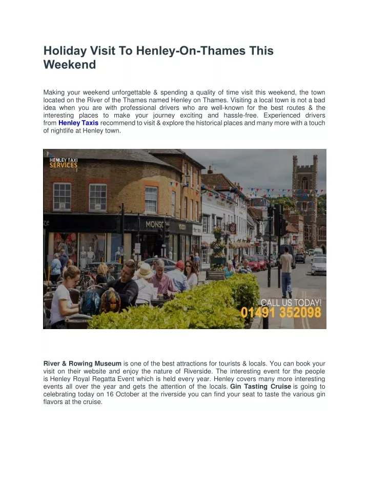 holiday visit to henley on thames this weekend