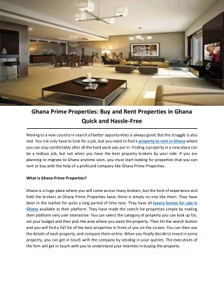 Ghana Prime Properties: Buy and Rent Properties in Ghana Quick and Hassle-Free