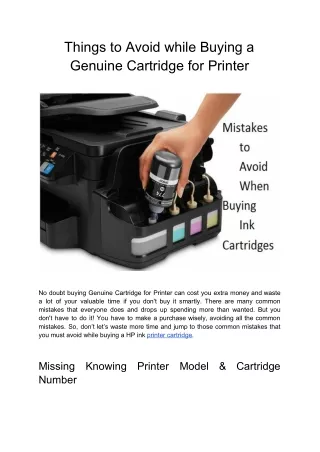 Things to Avoid while Buying a Genuine Cartridge for Printer