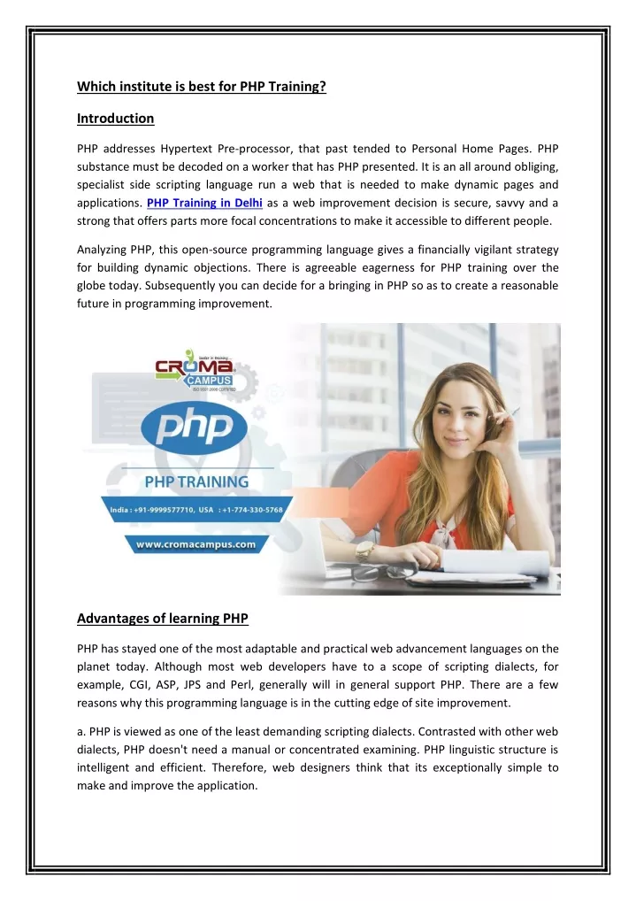 which institute is best for php training