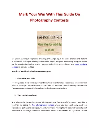 Mark Your Win With This Guide On  Photography Contests