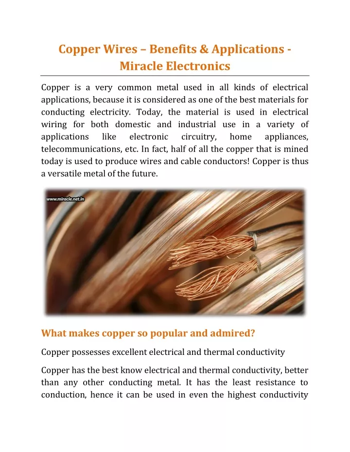 copper wires benefits applications miracle