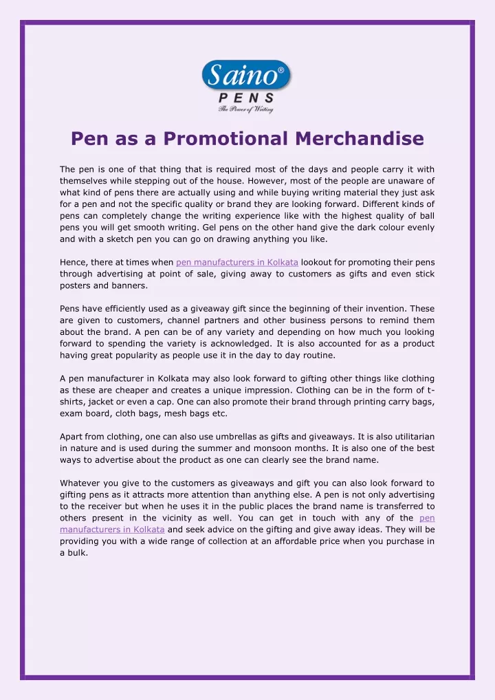 pen as a promotional merchandise