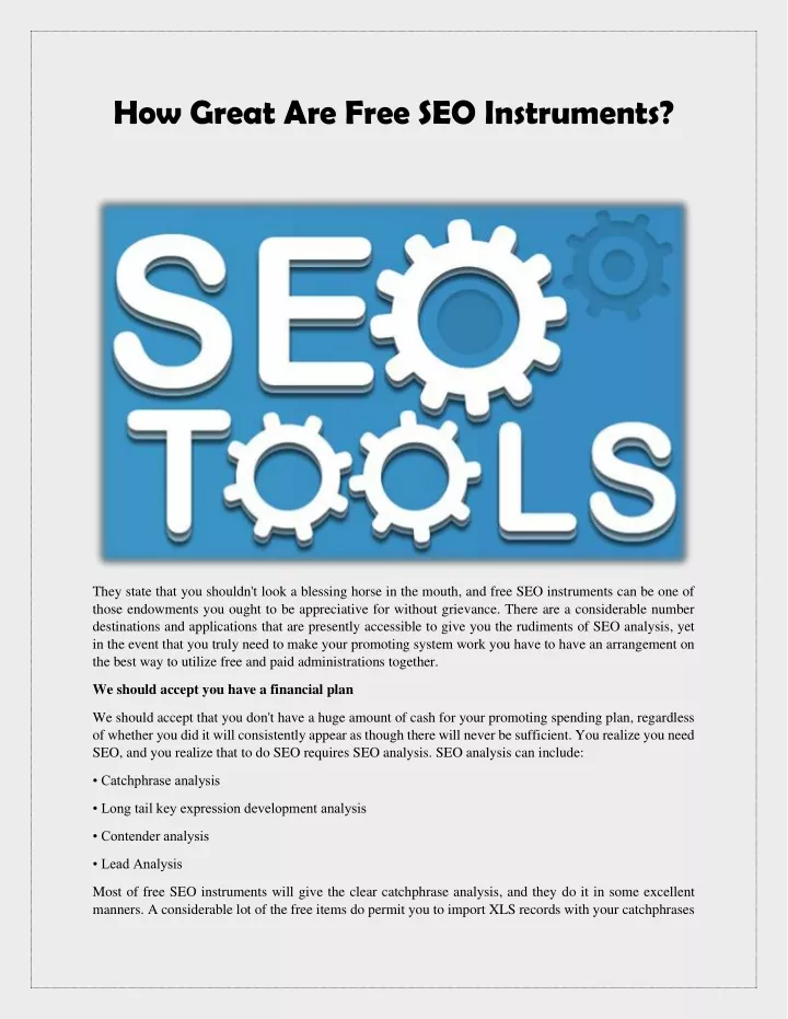 how great are free seo instruments