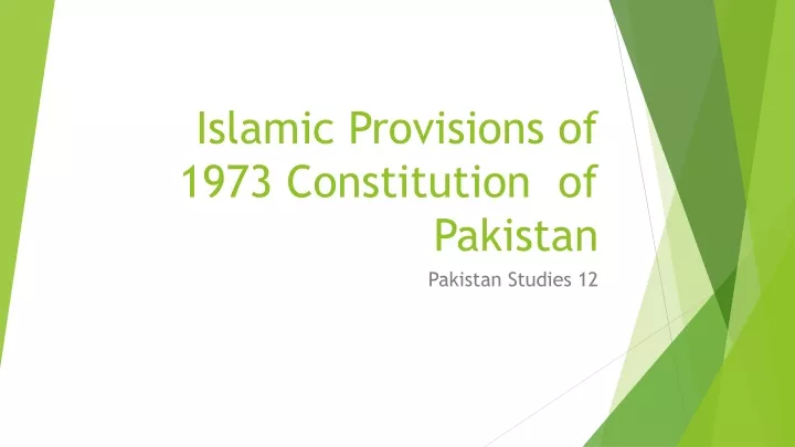 islamic provisions of 1973 constitution of pakistan