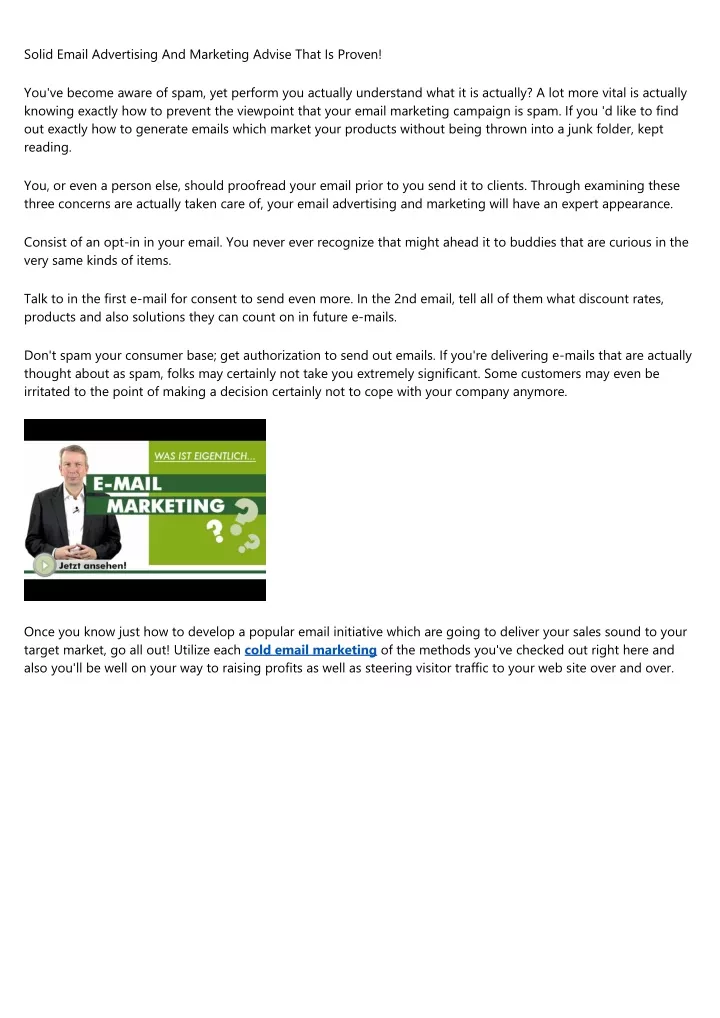 solid email advertising and marketing advise that