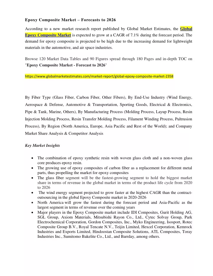 epoxy composite market forecasts to 2026