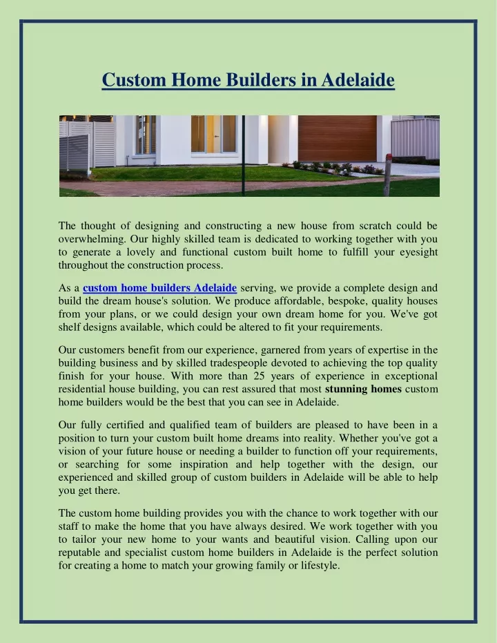 custom home builders in adelaide