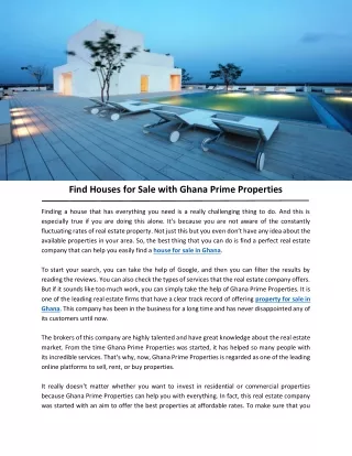 Find Houses for Sale with Ghana Prime Properties