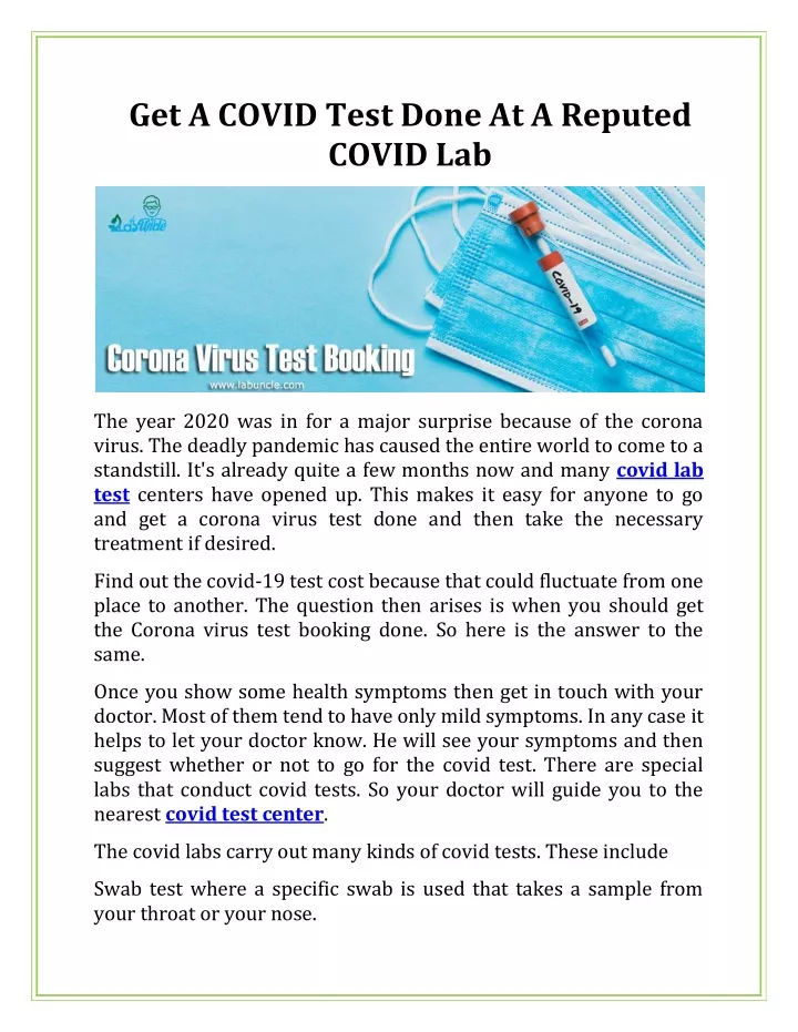 get a covid test done at a reputed covid lab