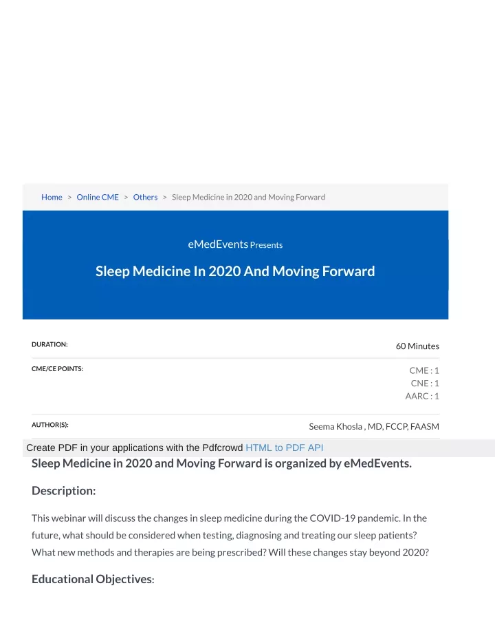 home online cme others sleep medicine in 2020