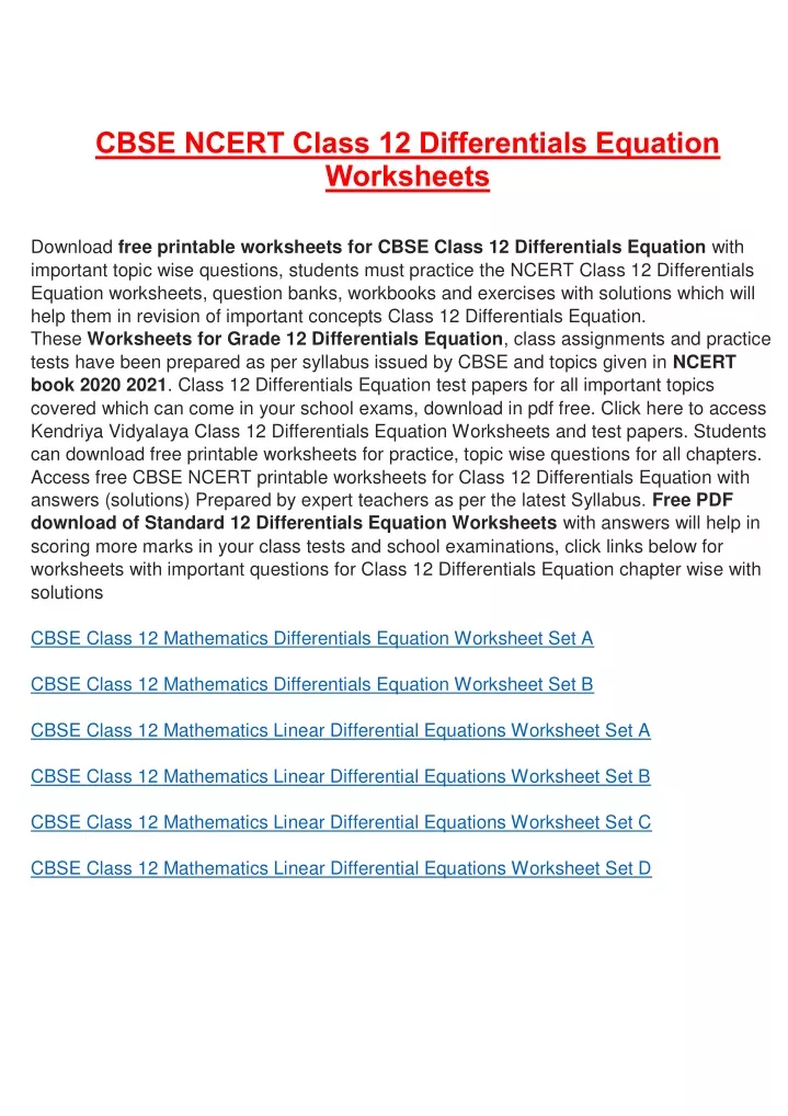 cbse ncert class 12 differentials equation