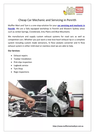 Cheap Car Mechanic and Servicing in Penrith - Muffler Mart and Tyre