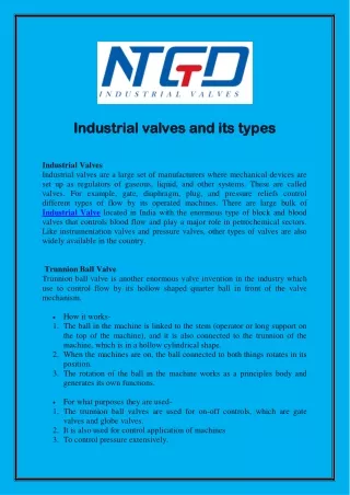 Industrial valves and its types