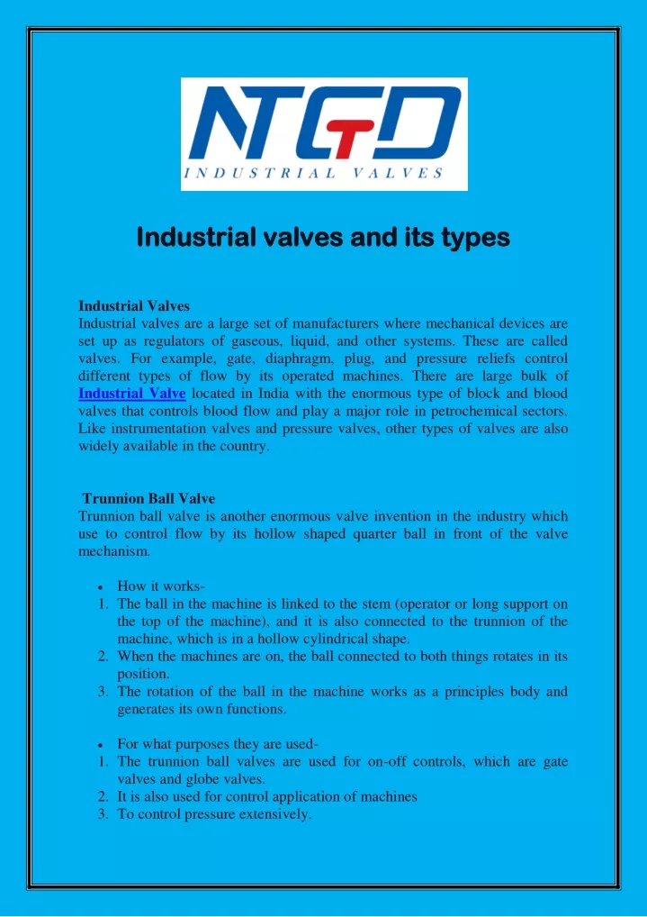 industrial valves and its types industrial valves