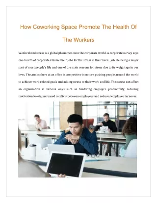 How Coworking Space Promote The Health Of The Workers