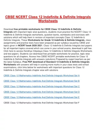 cbse ncert class 12 indefinite definite integrals