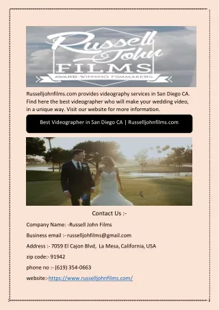 Best Videographer in San Diego CA | Russelljohnfilms.com