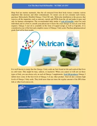 Get The Best Seal Oil Benefits - NUTRICAN INC