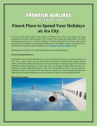Finest Place to Spend Your Holidays at: Ica City