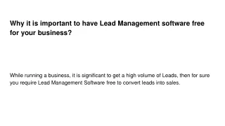 why it is important to have lead management software free for your business