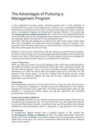 the advantages of pursuing a management program