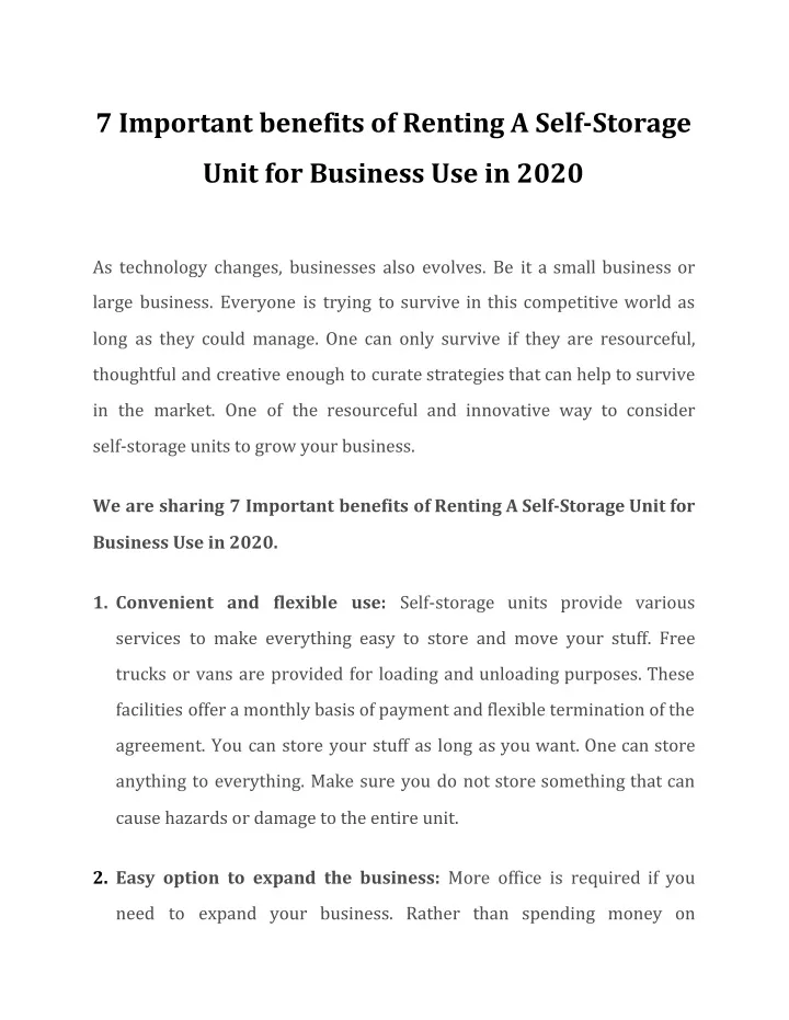7 important benefits of renting a self storage