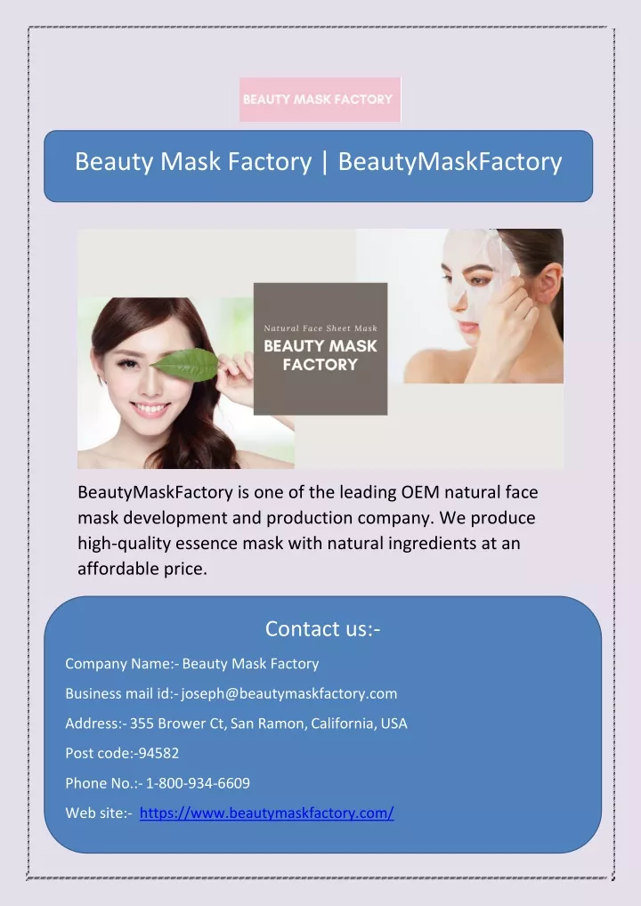 beauty mask factory beautymaskfactory