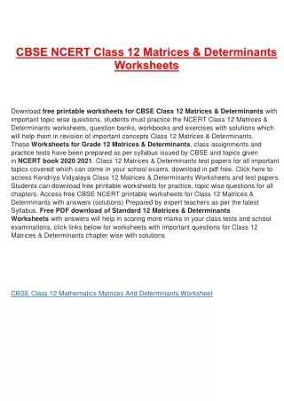 cbse ncert class 12 matrices determinants